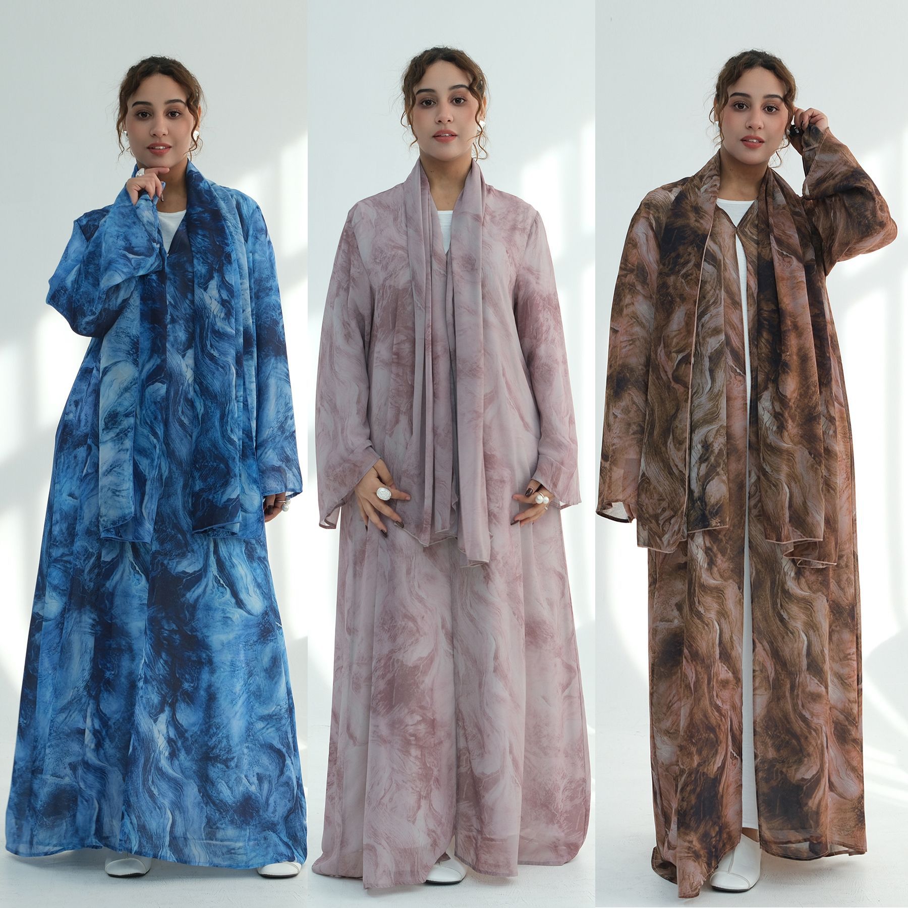 Embroidery Online - Atacado chiffon aberto abaya ombre aquarela