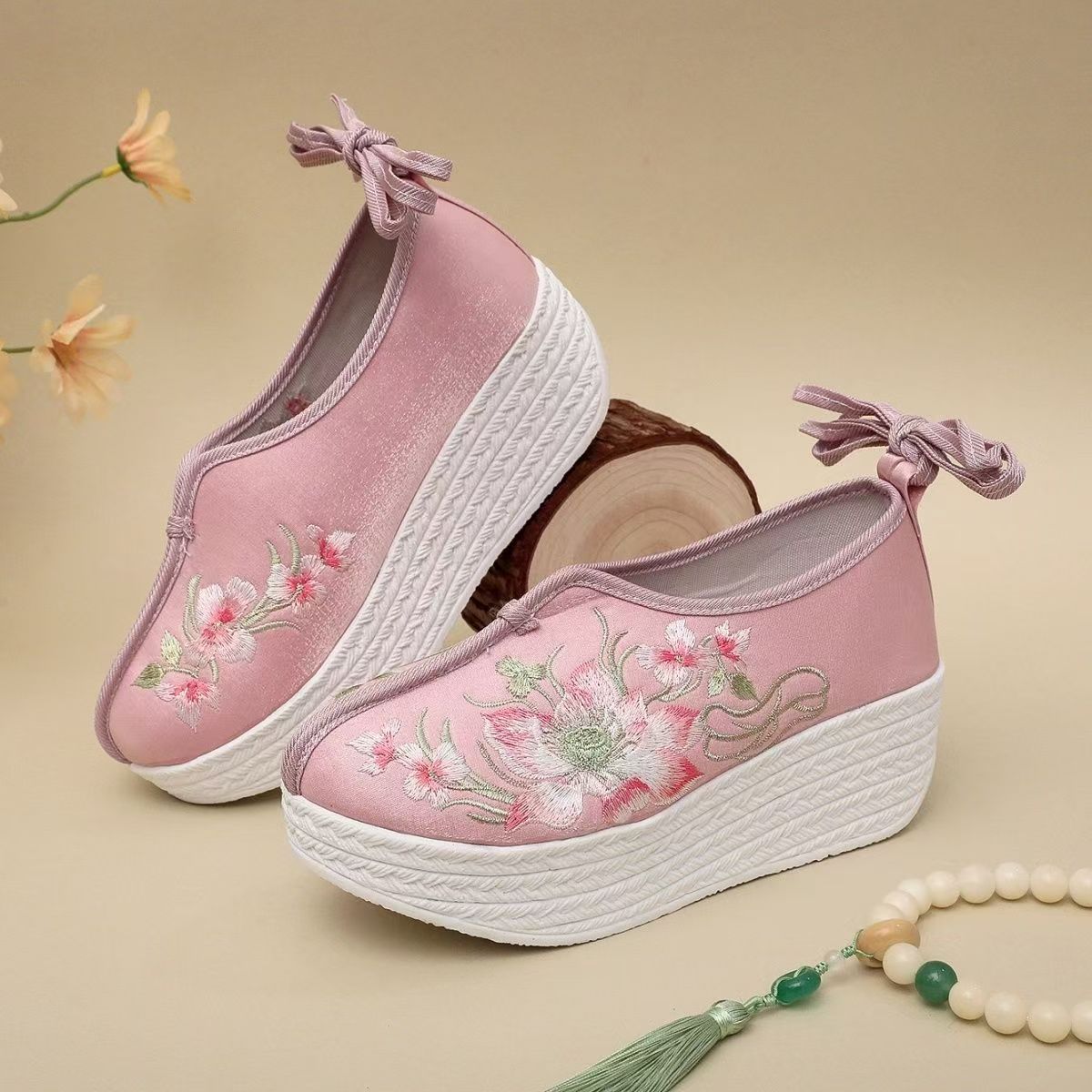 Embroidery Fabric - Sapatos Femininos de Estilo Étnico com