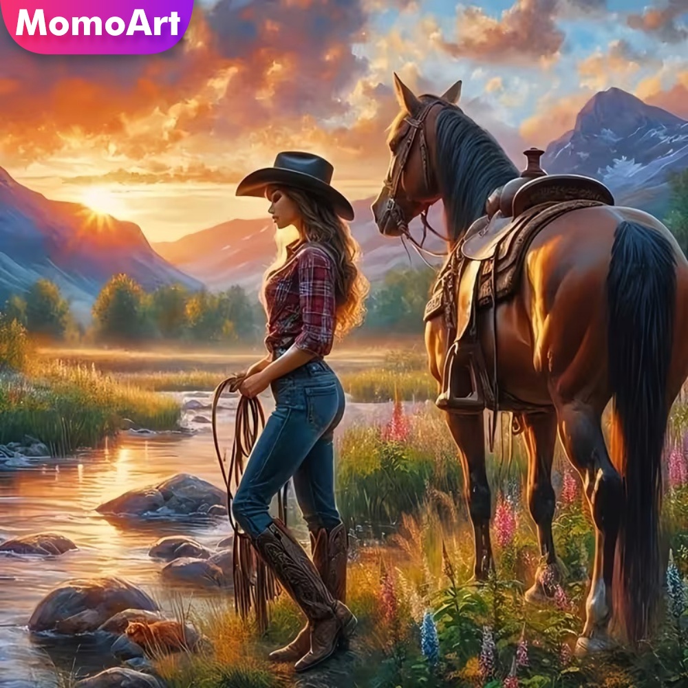 Embroidery Horse - Momoart Pintura de Retrato Feminino com