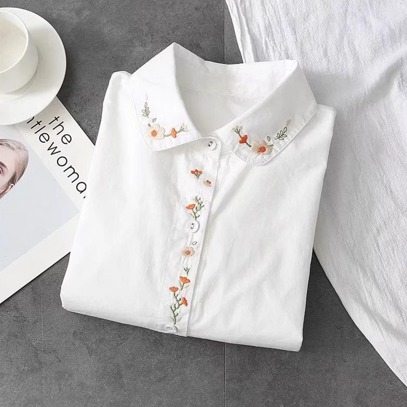 Embroidery Online - Novo algodão puro camisas brancas mulheres