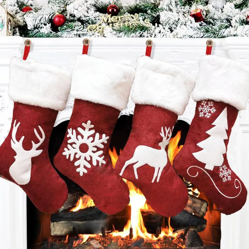 Meias de Natal Vermelhas com B - Embroidery Xmas Stocking avaliação e preço